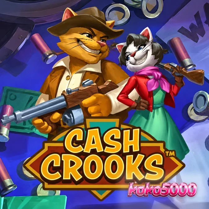 Tampilan layar permainan slot Cash Crooks dengan karakter kucing pencuri